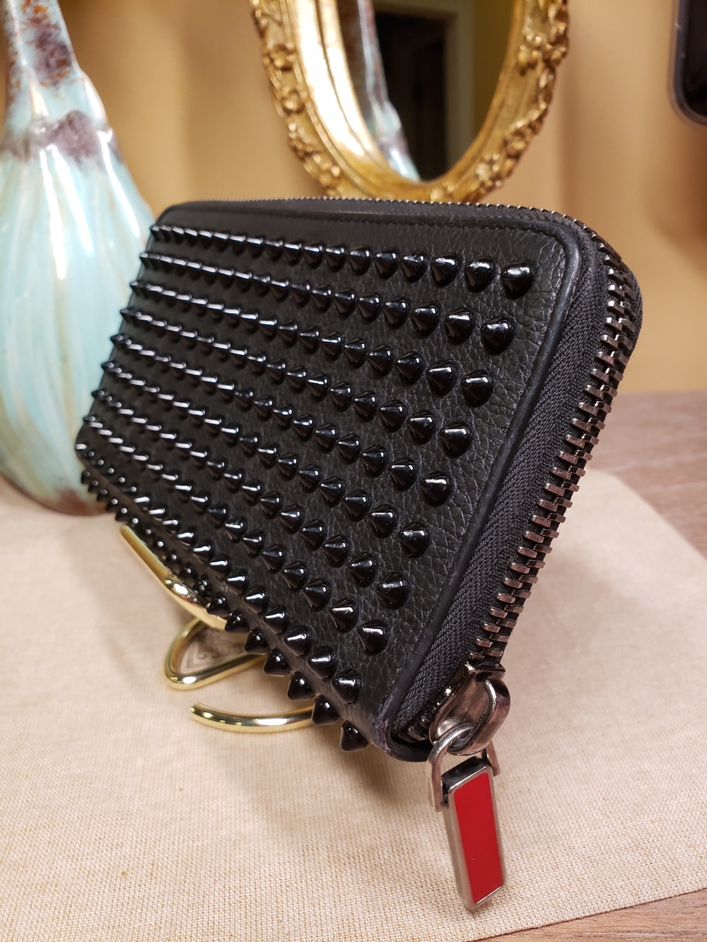 Christian Louboutin Black Studded Zip Wallet with Black Spikes EUC - Picture 8 of 16